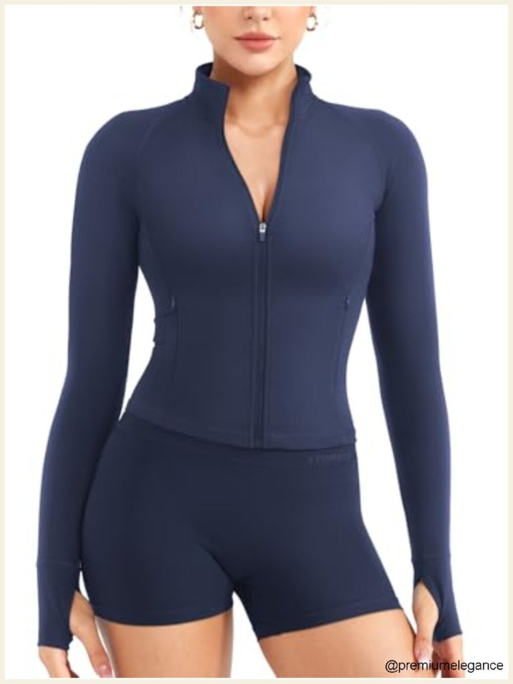 Full Zip Cropped Workout Jacket with Thumb Holes and Pockets